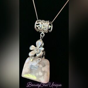 Handmade Natural Healing Stone- Flower Agate Necklace